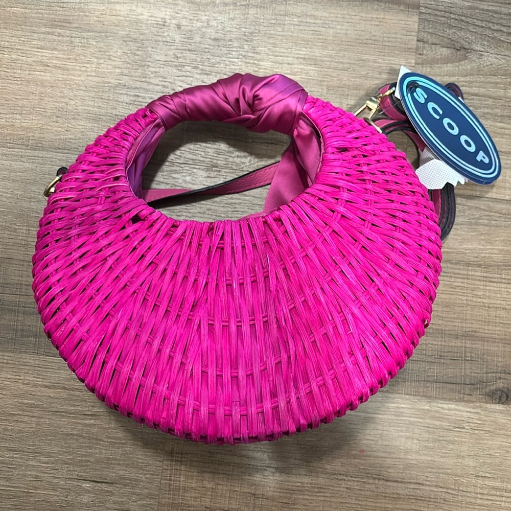 Fuschia Wicker Bag with Satin Scarf